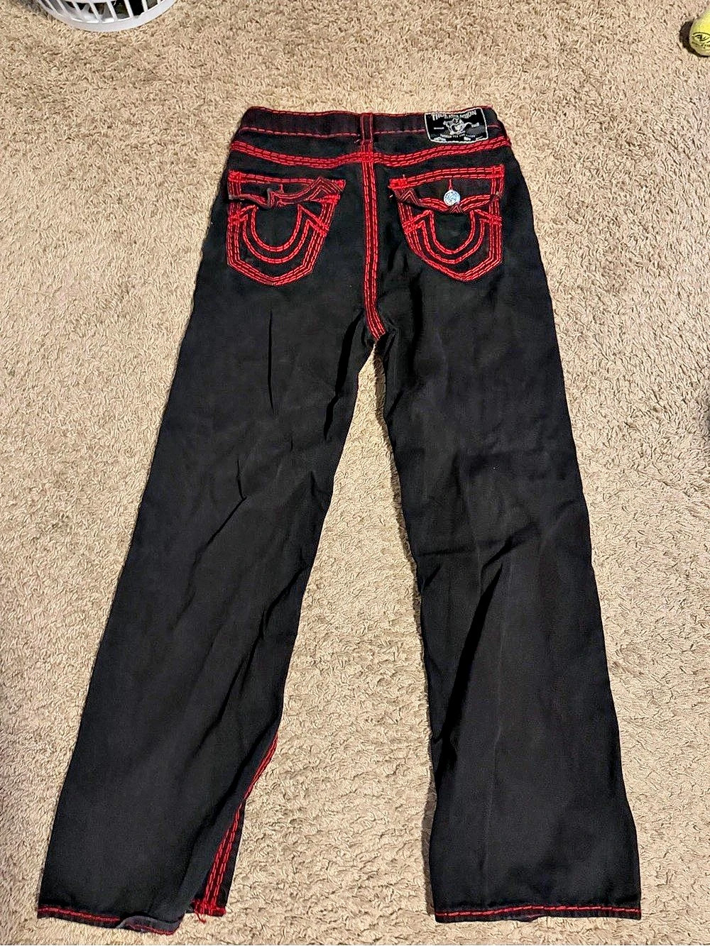 True Religion Vinny Super T Black Jeans with Red Stitching Black Wide Leg Jeans